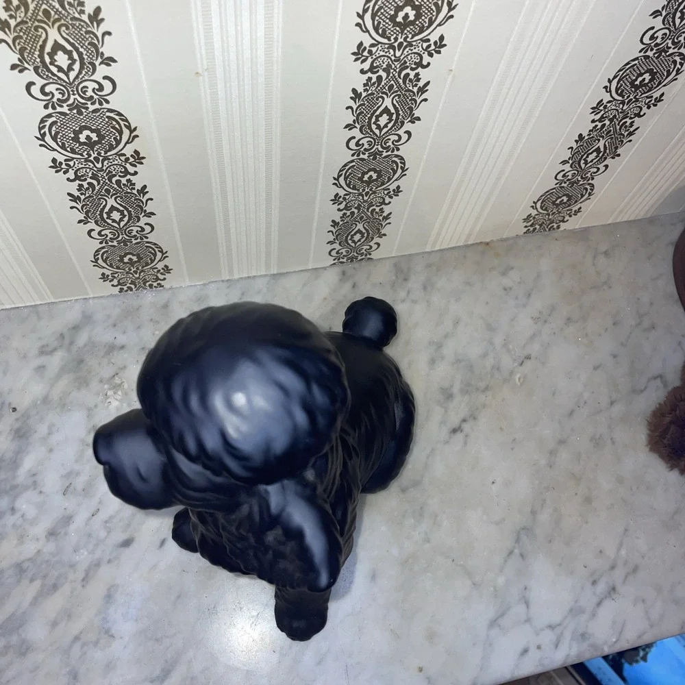 Vintage Matte Black‎ Poodle Dog Statue 10.5 in Japan, High Gloss Eyes